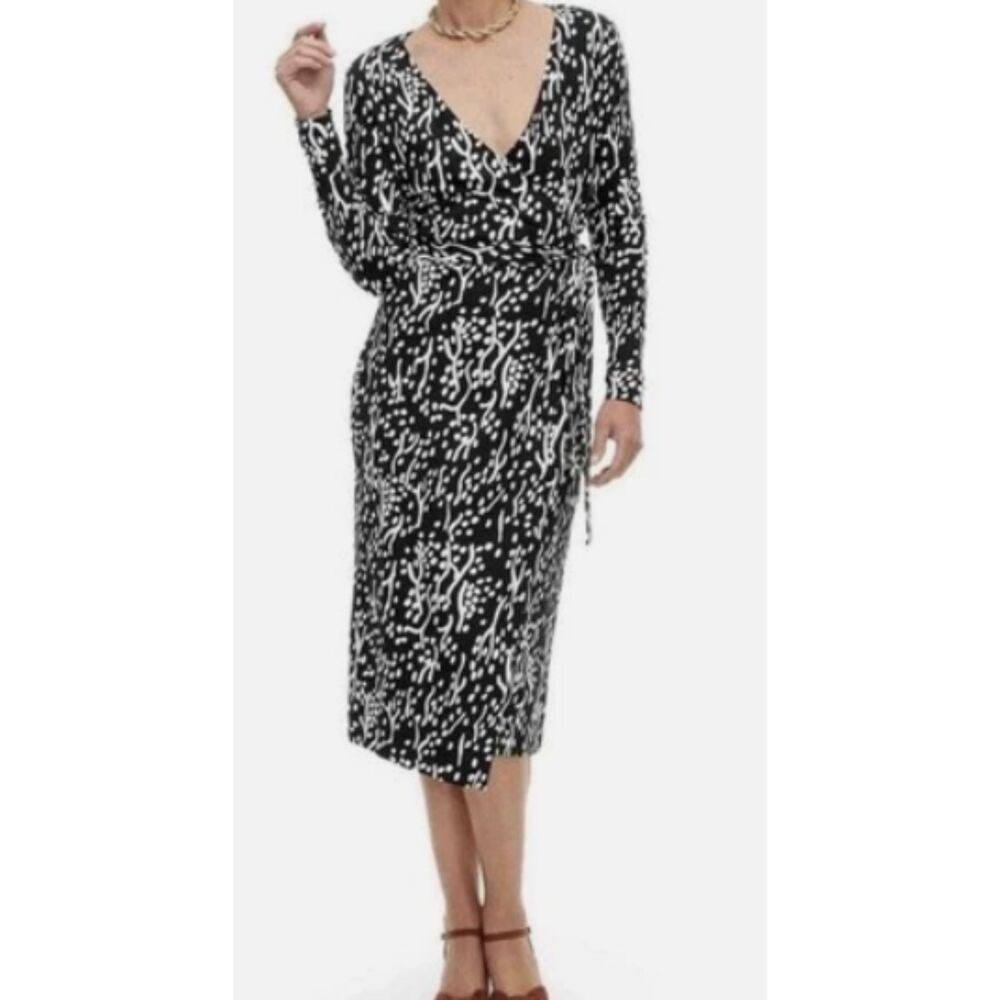 DVF x Target Sea Spots Wrap Midi Dress Black White Size S NWT